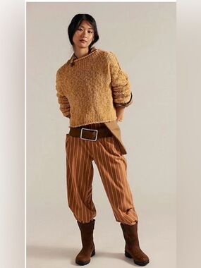 Free People Nice Choice Pull-On Pants. NWT. Caramel combo striped